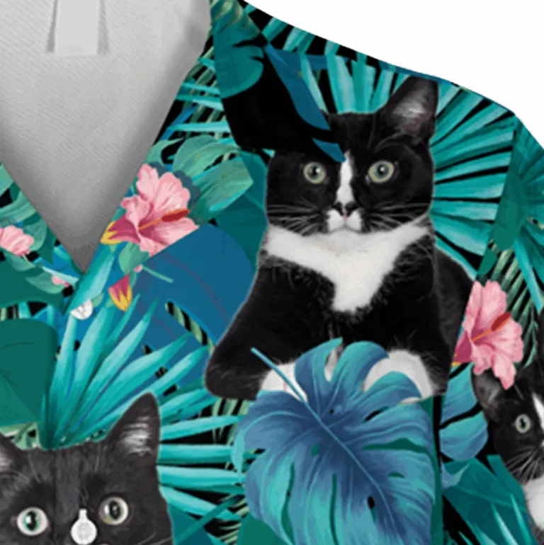 Floral Tuxedo Kitten Hawaiian Shirt, Beach T-shirt, Aloha Shirt For Mens, Womens