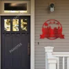 Customized Name Sleigh Christmas Metal Sign, Christmas Scene Housewarming Door Hanging