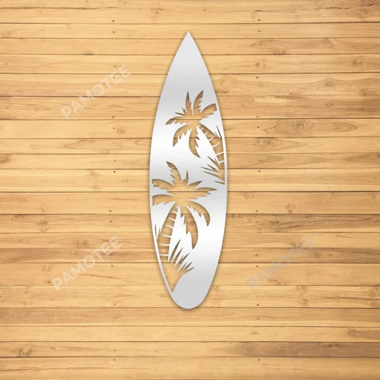 Surfing Board With Palms Inside Metal Art, Surfing Board Beach Steel Artwork