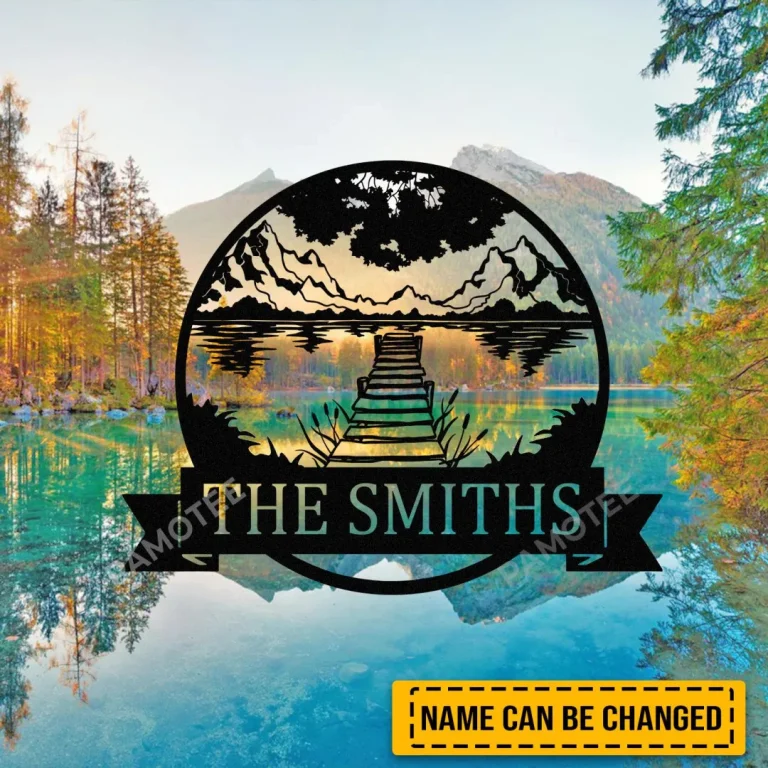 Personalized Mountain And Lake Metal Sign, Fishing Stainless Artwork