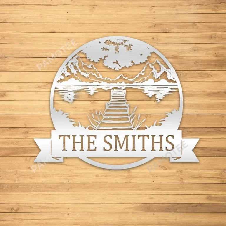 Personalized Mountain And Lake Metal Sign, Fishing Stainless Artwork