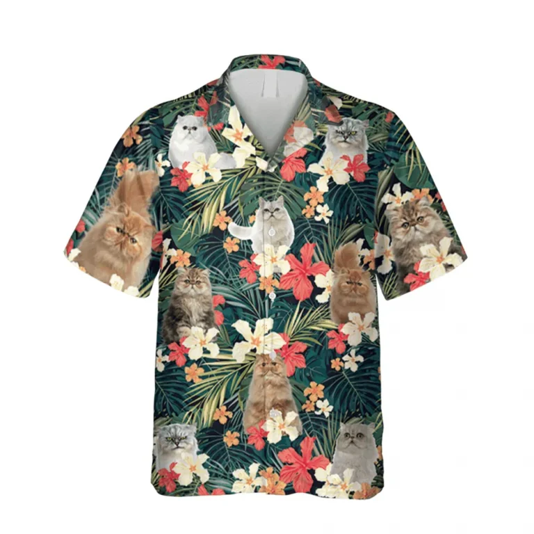 Floral Persian Kitty Hawaiian Shirt, Beach Cat Clothing, Aloha Shirt For Mens, Womens