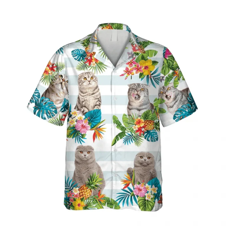 Scottish Fold Kitten Hawaiian Shirt, Father's Day Gift, Aloha Shirt For Mens, Womens