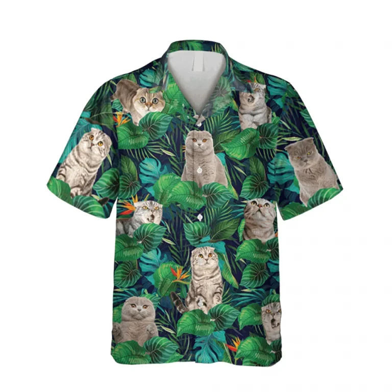 Scottish Fold Cats Green Hawaii T-shirt, Fold Ears Cat Clothing, Aloha Shirt For Mens, Womens