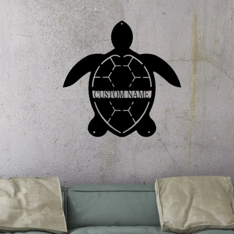 Sea Turtle Custom Name Metal Sign, Personalized Name Cut Metal Sign Wall Hanging Decor