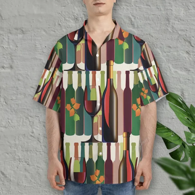 Wine Bottle Hawaiian Shirts For Men Women, Alcoholic Colorful Aloha Shirts, Hawaiian Summer Beach Shirts, Wine Button Down Short Sleeve Hawaiian Shirt