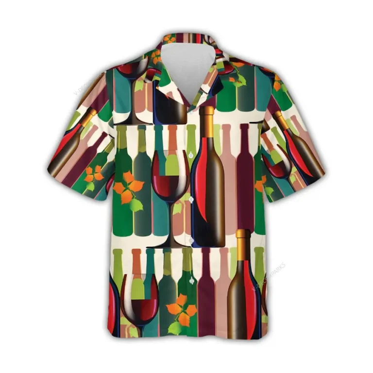 Wine Bottle Hawaiian Shirts For Men Women, Alcoholic Colorful Aloha Shirts, Hawaiian Summer Beach Shirts, Wine Button Down Short Sleeve Hawaiian Shirt