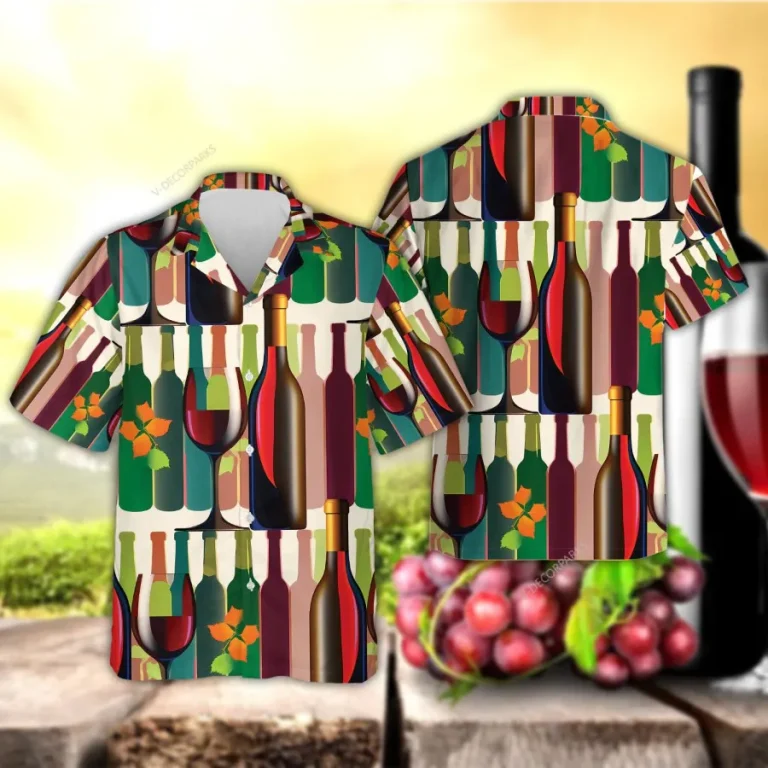 Wine Bottle Hawaiian Shirts For Men Women, Alcoholic Colorful Aloha Shirts, Hawaiian Summer Beach Shirts, Wine Button Down Short Sleeve Hawaiian Shirt