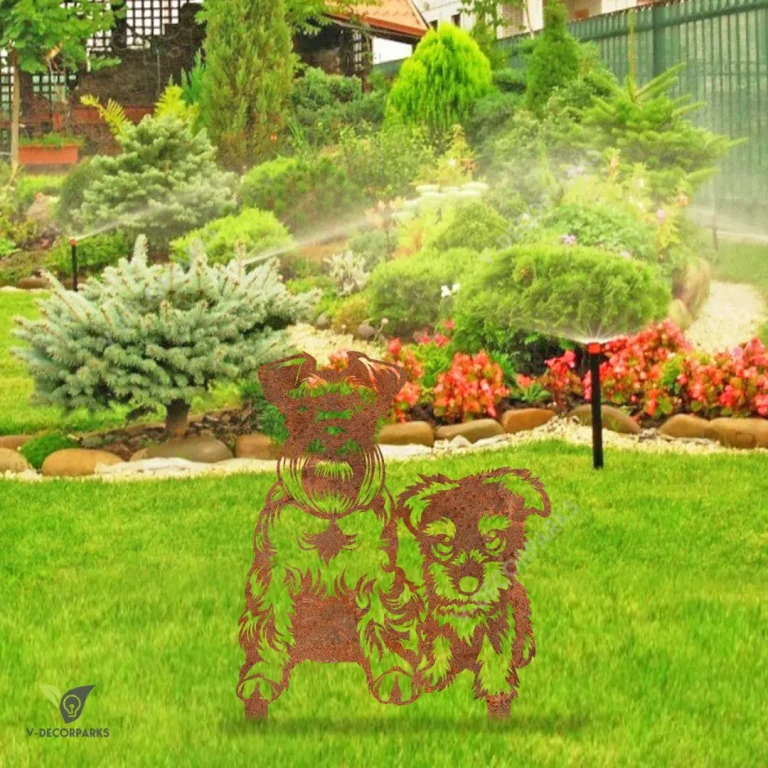 Rusty Mother Schnauzer Dog And Schnauzer Puppy Metal Garden Decor, Miniature Schnauzer Backyard Sign