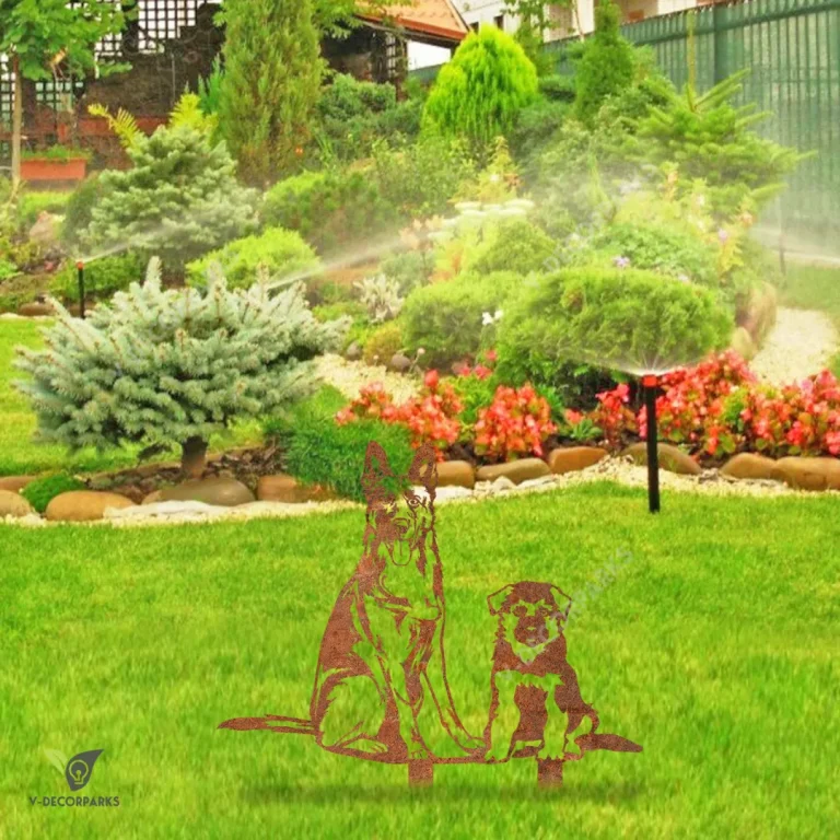 Rusted German Shepherd Dog Mom And German Shepherd Puppy Metal Garden Art