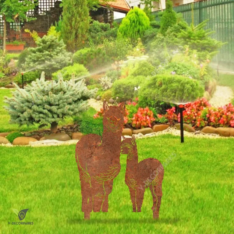 Rusty Alpaca Mother And Alpaca Kid Metal Garden Decor, Alpaca Farm Laser Cut Artwork