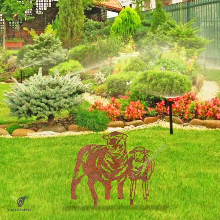 Rustic Mama Sheep And Baby Sheep Metal Garden Art, Sheep Iron Art For Farm