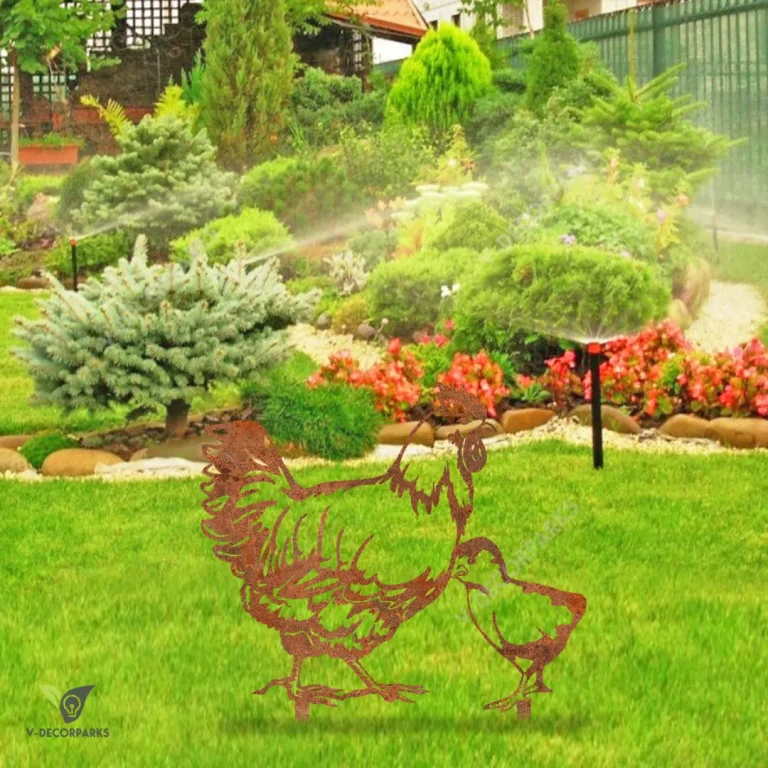 Rustic Hen And Chick Metal Garden Decoration, Chicken Monogram Stake For Her