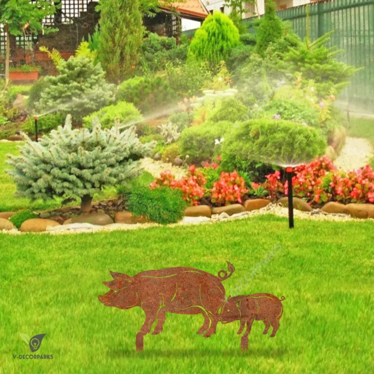 Rusted Pig Mom With Pig Kid Metal Garden Art, Gift For Farmers