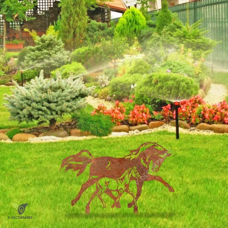 Rustic Horse Mom Walking With Baby Horse Metal Garden Decor, Horse Ranch, Farm Stake