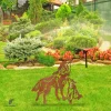 Rusted Mother Wolf With Wolf Kid Metal Garden Decor, Wolf Cabin Decor