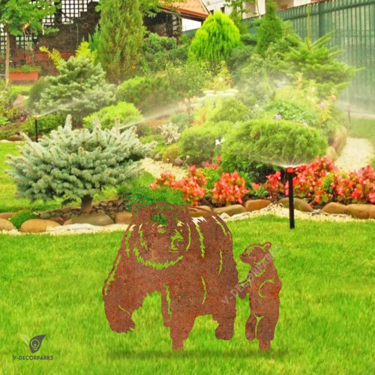 Rusty Mother Bear And Baby Bear Metal Garden Decoration, Bear Animals Decorative Stake