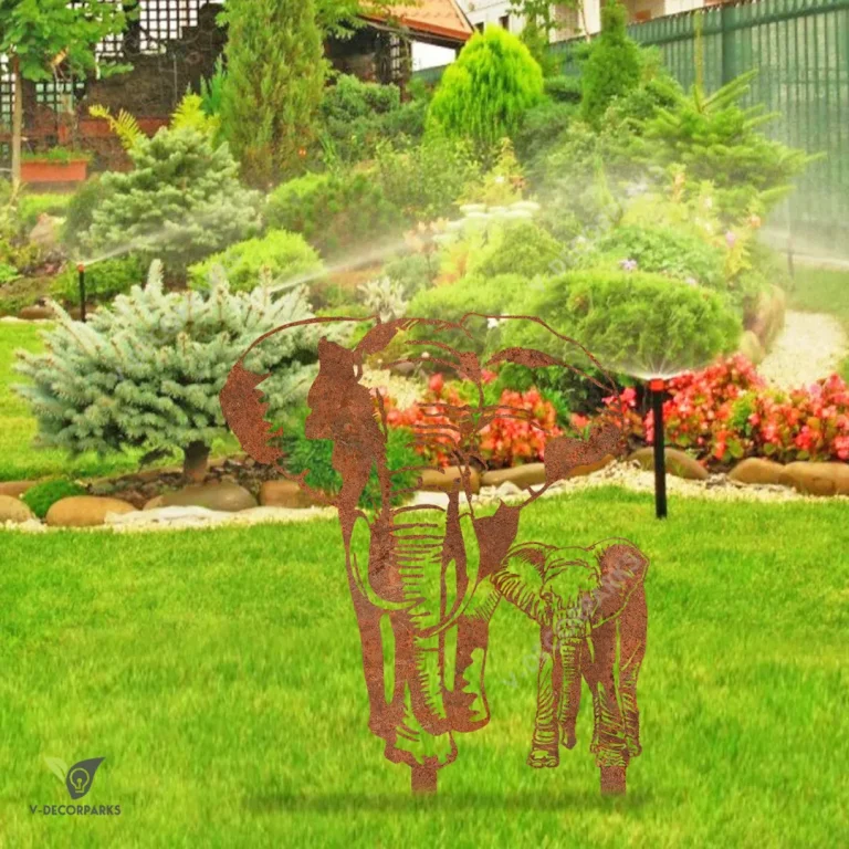 Rustic Elephant Mom And Baby Elephant Metal Garden Art