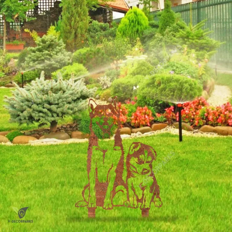 Rustic Siberian Husky Dog Mother And Siberian Husky Child Metal Garden Decoration, Siberian Husky Stake For Wife