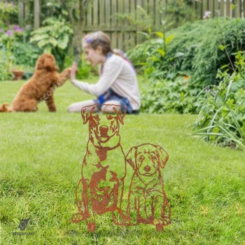 Rusted Labrador Retriever Dog Mother Sitting With Labrador Baby Metal Garden Art, Gift For Labrador Owners