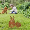 Rusted Rabbit Mom And Rabbit Kid Metal Garden Art, Bunnie Outdoor Gift For Mom