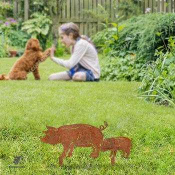 Rusted Pig Mom With Pig Kid Metal Garden Art, Gift For Farmers