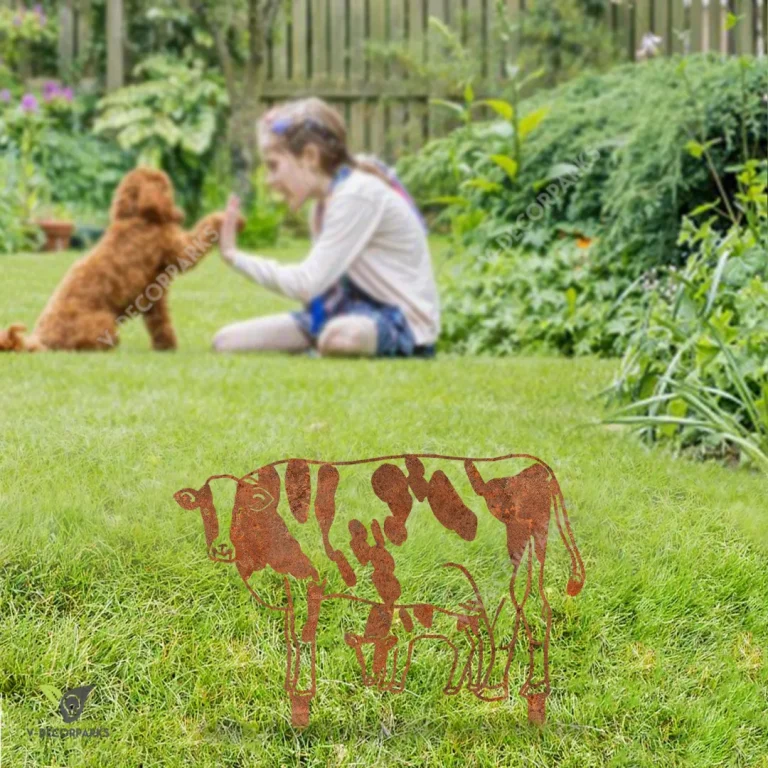 Rusty Dairy Cow Mom And Baby Cow Metal Garden Decoration, Cattle Artwork For Farmhouse