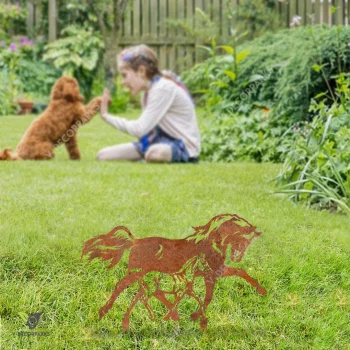 Rustic Horse Mom Walking With Baby Horse Metal Garden Decor, Horse Ranch, Farm Stake