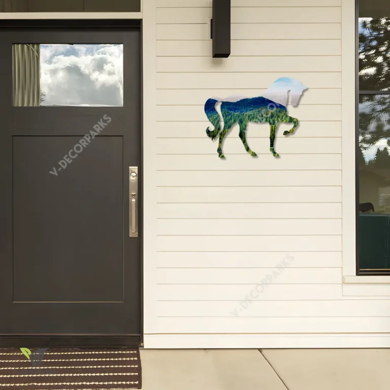Horse And Mountainous Scene Color Metal Art, Horse Backyard Artwork
