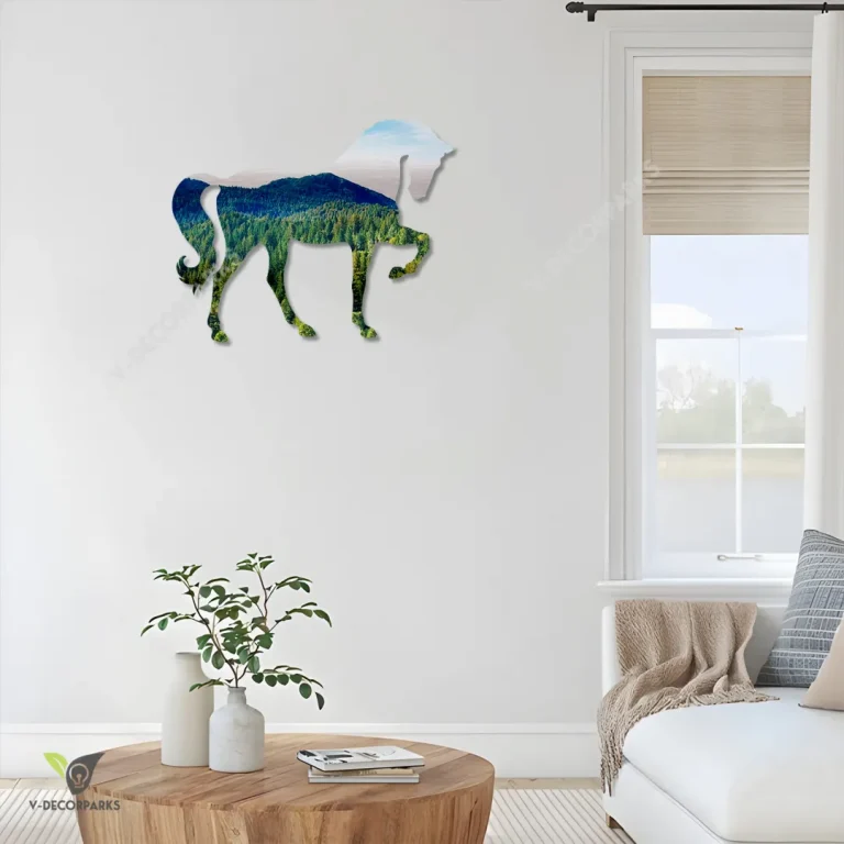 Horse And Mountainous Scene Color Metal Art, Horse Backyard Artwork