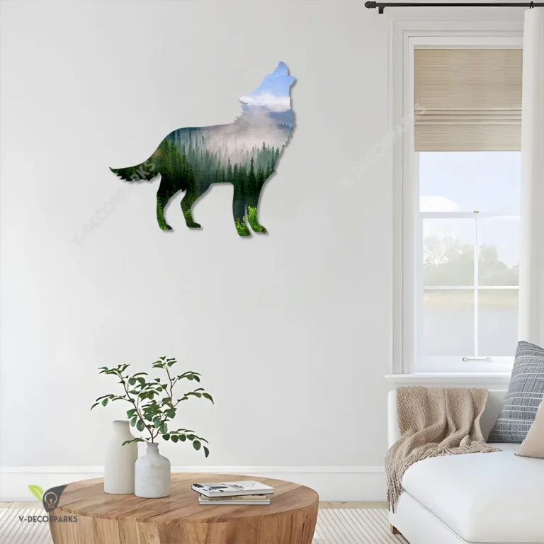 Wolf With Forest Inside Print Metal Art, Wolf Wild Animal Inner Decoration