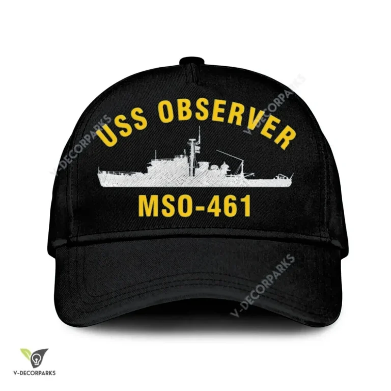 Uss Observer Mso-461 Classic Baseball Cap Gift For Navy Veteran, Custom Print/embroidered Us Navy Ships Classic Cap