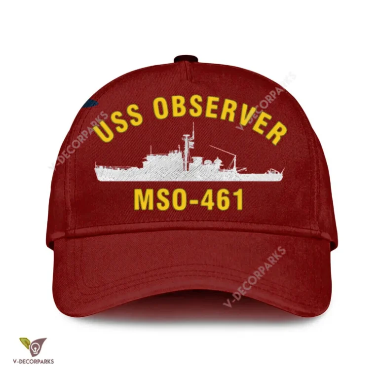 Uss Observer Mso-461 Classic Baseball Cap Gift For Navy Veteran, Custom Print/embroidered Us Navy Ships Classic Cap