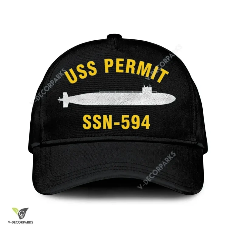 Uss Permit Ssn-594 Classic Baseball Cap Gift For Navy Veteran, Custom Print/embroidered Us Navy Ships Classic Cap