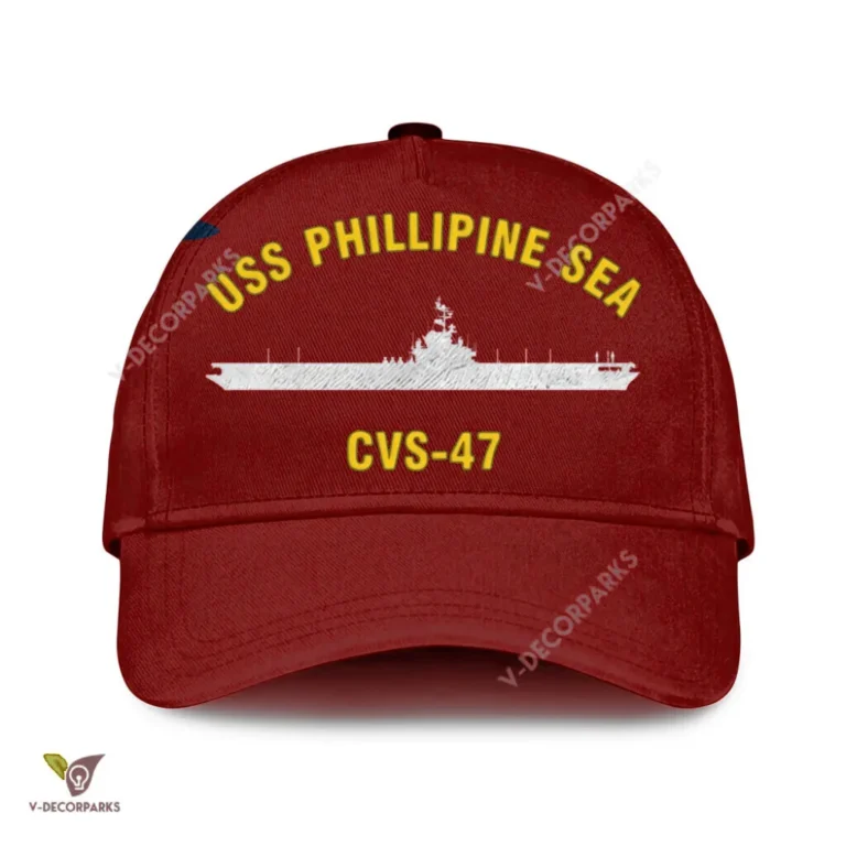 Uss Phillipine Sea Cvs-47 Classic Baseball Cap Gift For Navy Veteran, Custom Print/embroidered Us Navy Ships Classic Cap