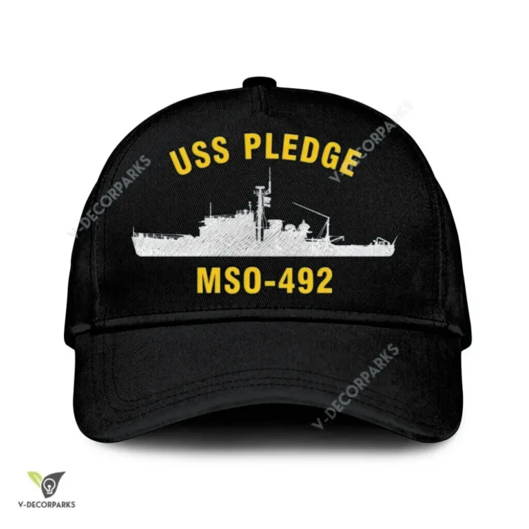 Uss Pledge Mso-492 Classic Baseball Cap Gift For Navy Veteran, Custom Print/embroidered Us Navy Ships Classic Cap