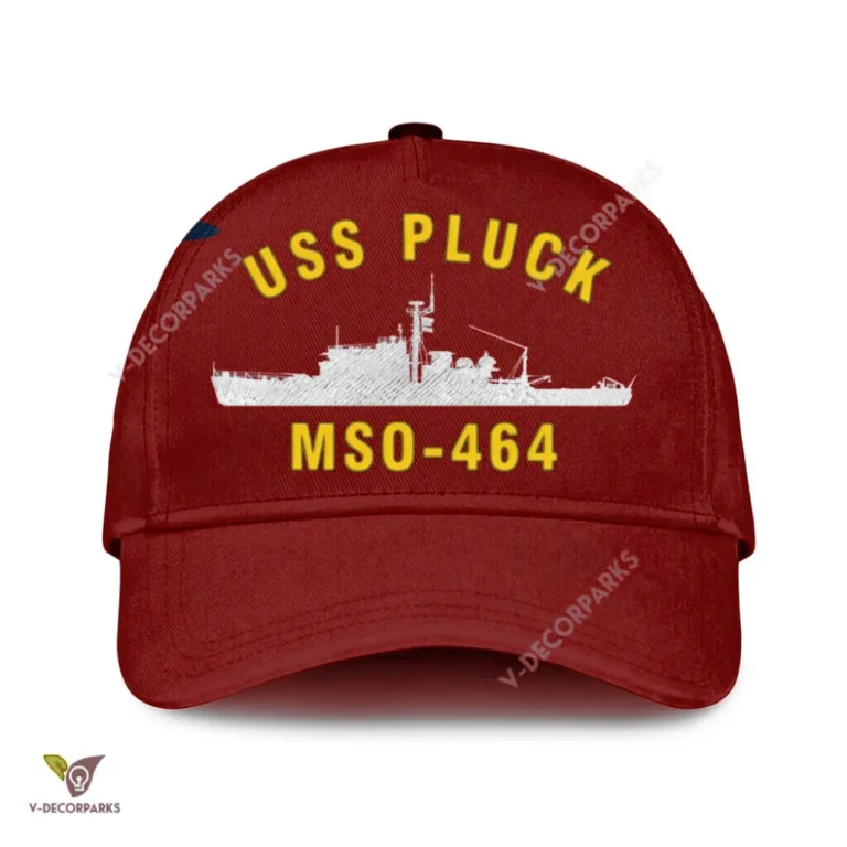 Uss Pluck Mso 464 Classic Baseball Cap Gift For Navy Veteran, Custom Print/embroidered Us Navy Ships Classic Cap