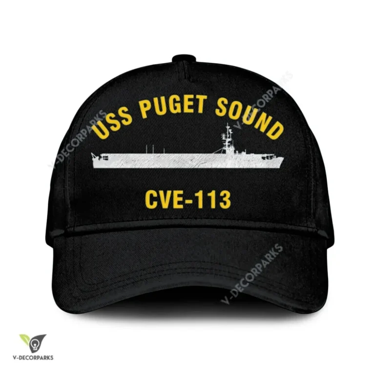 Uss Puget Sound Cve-113 Classic Baseball Cap Gift For Navy Veteran, Custom Print/embroidered Us Navy Ships Classic Cap