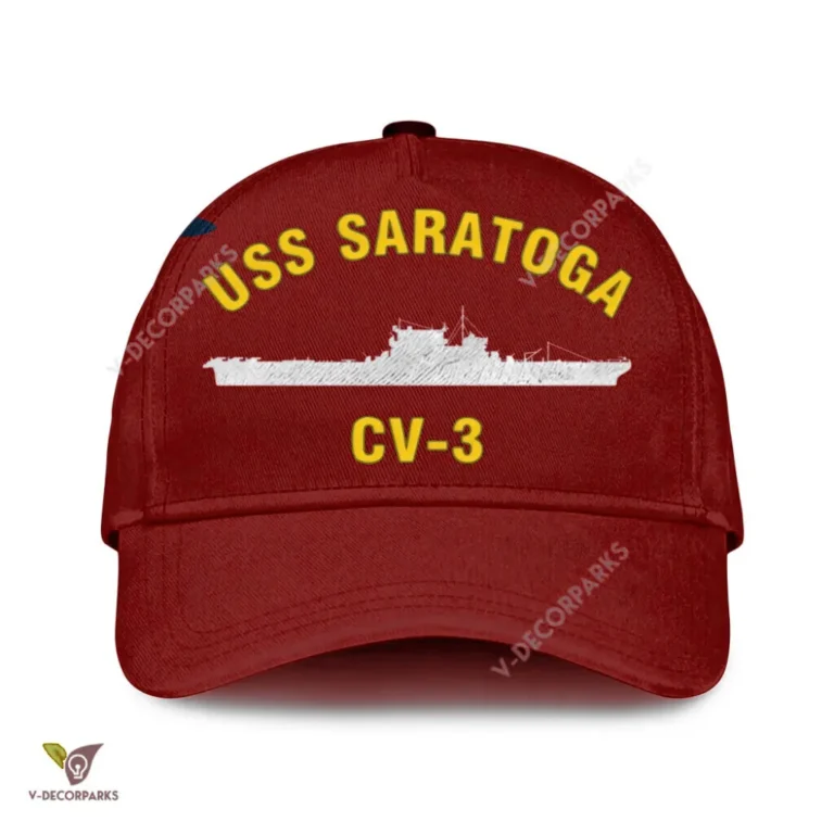 Uss Saratoga Cv-3 Classic Baseball Cap Gift For Navy Veteran, Custom Print/embroidered Us Navy Ships Classic Cap
