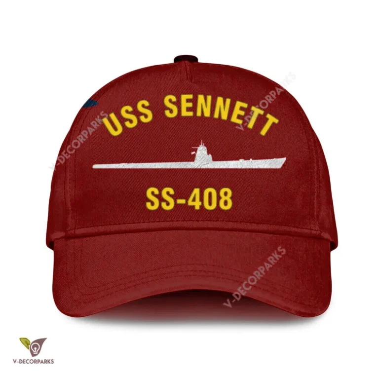 Uss Sennett Ss-408 Classic Baseball Cap Gift For Navy Veteran, Custom Print/embroidered Us Navy Ships Classic Cap