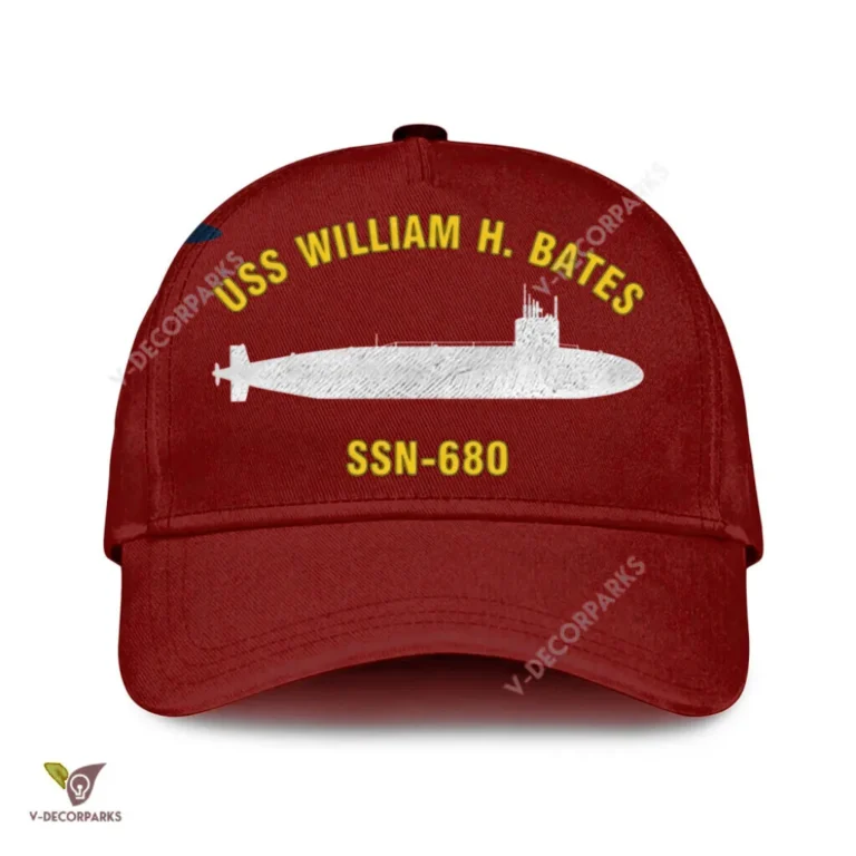 Uss William H. Bates Ssn-680 Classic Baseball Cap Gift For Navy Veteran, Custom Print/embroidered Us Navy Ships Classic Cap