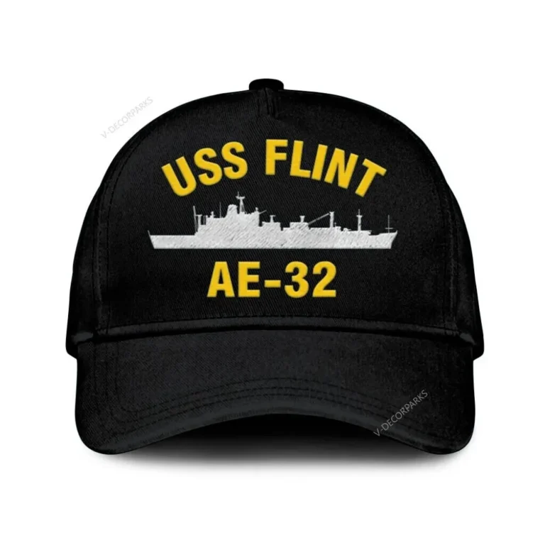 Uss Flint Ae-32 Classic Cap, Custom Print/embroidered Us Navy Ships Classic Baseball Cap, Gift For Navy Veteran