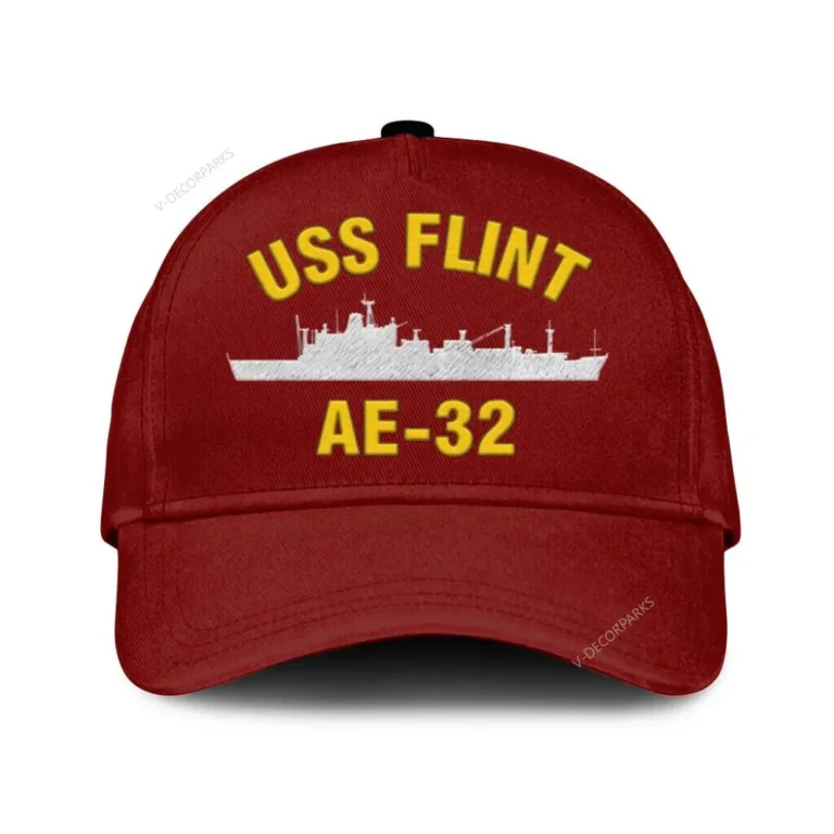 Uss Flint Ae-32 Classic Cap, Custom Print/embroidered Us Navy Ships Classic Baseball Cap, Gift For Navy Veteran