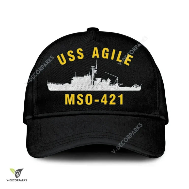 Uss Agile Mso-421 Classic Baseball Cap Gift For Navy Veteran, Custom Print/embroidered Us Navy Ships Classic Cap