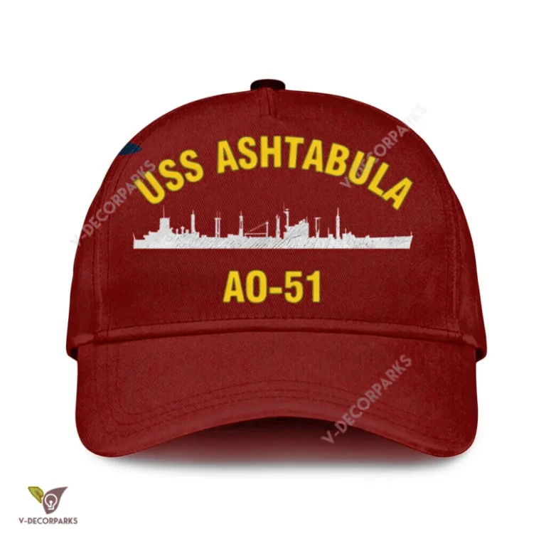 Uss Ashtabula Ao-51 Classic Baseball Cap Gift For Navy Veteran, Custom Print/embroidered Us Navy Ships Classic Cap