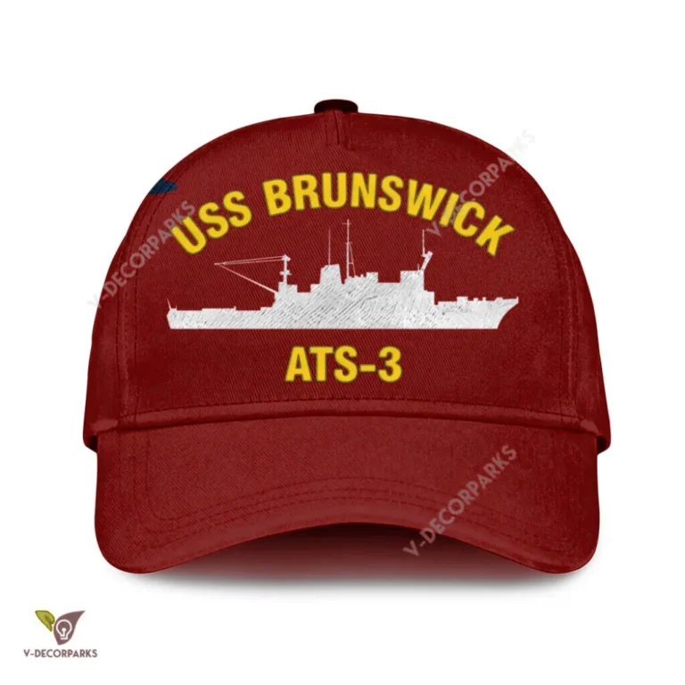 Uss Brunswick Ats 3 Classic Baseball Cap Gift For Navy Veteran, Custom Print/embroidered Us Navy Ships Classic Cap
