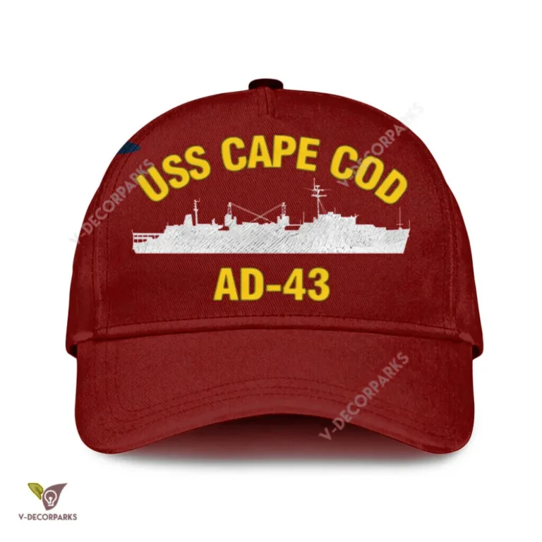 Uss Cape Cod Ad-43 Classic Baseball Cap Gift For Navy Veteran, Custom Print/embroidered Us Navy Ships Classic Cap