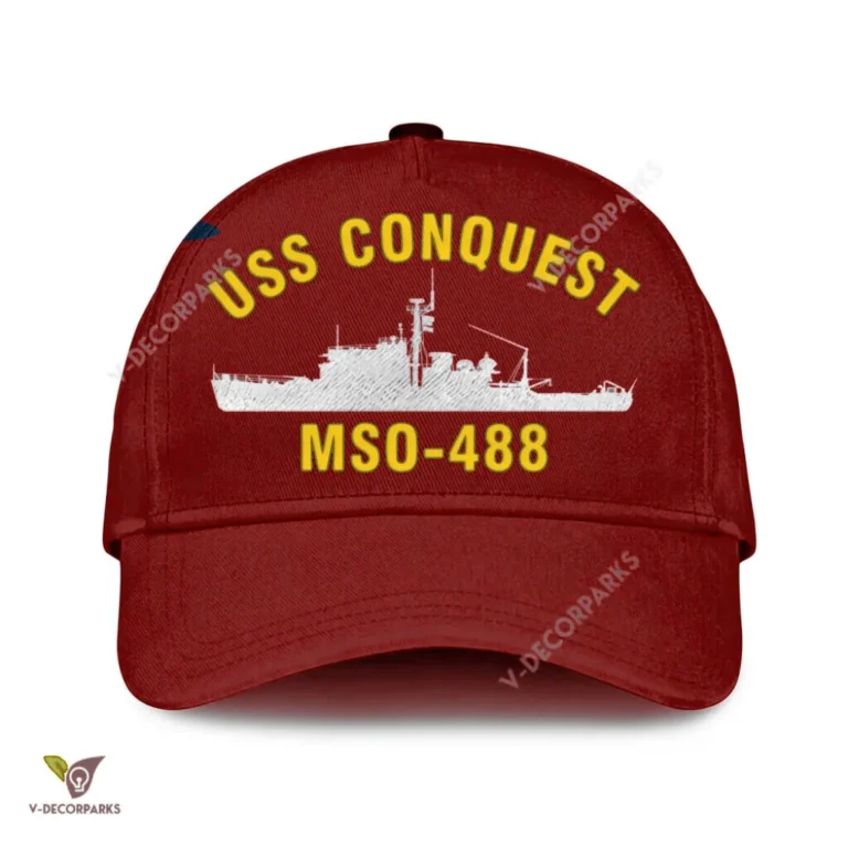 Uss Conquest Mso-488 Classic Baseball Cap Gift For Navy Veteran, Custom Print/embroidered Us Navy Ships Classic Cap