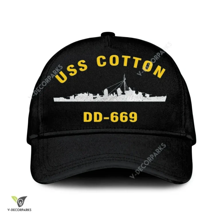 Uss Cotton Dd-669 V2 Classic Baseball Cap Gift For Navy Veteran, Custom Print/embroidered Us Navy Ships Classic Cap