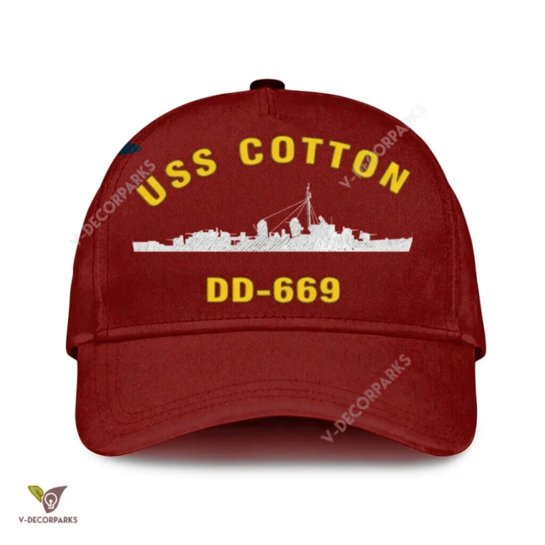 Uss Cotton Dd-669 V2 Classic Baseball Cap Gift For Navy Veteran, Custom Print/embroidered Us Navy Ships Classic Cap